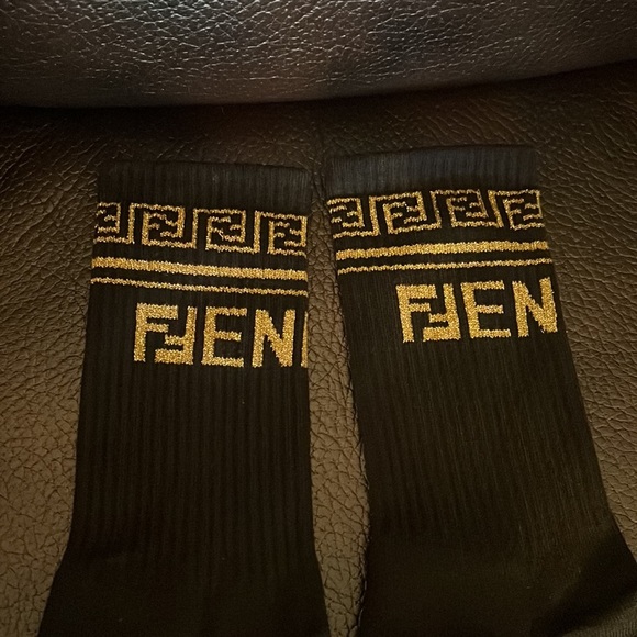 Fendace unisex logo monogram cotton black socks NWT - Picture 3 of 5